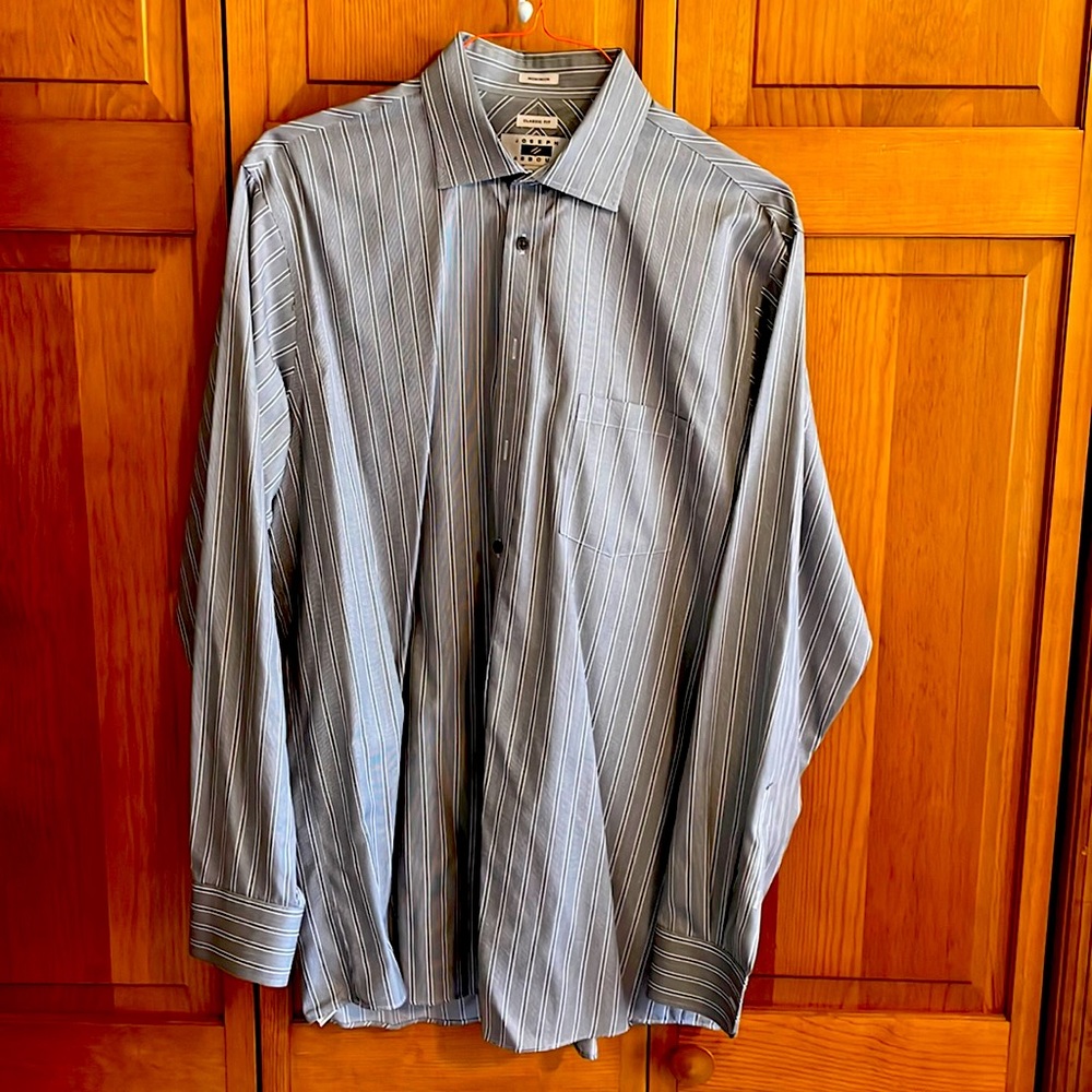 Joseph Abboud Men’s Grey Vertical Stripped Dress Shirt